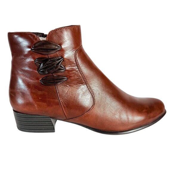 Spring Step Womens Boot Size 8 Ankle Bootie Cognac Brown Leather Side Notch - Picture 1 of 16